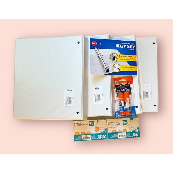 Binders Notebook 4 Avery Glue Sticks Elmer's Index Cards School Supply Bundle  S - Picture 2 of 7